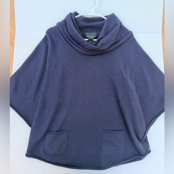 Cynthia Rowley Sweaters - Cynthia Rowley Navy Blue Cowl Neck Merino Wool Poncho